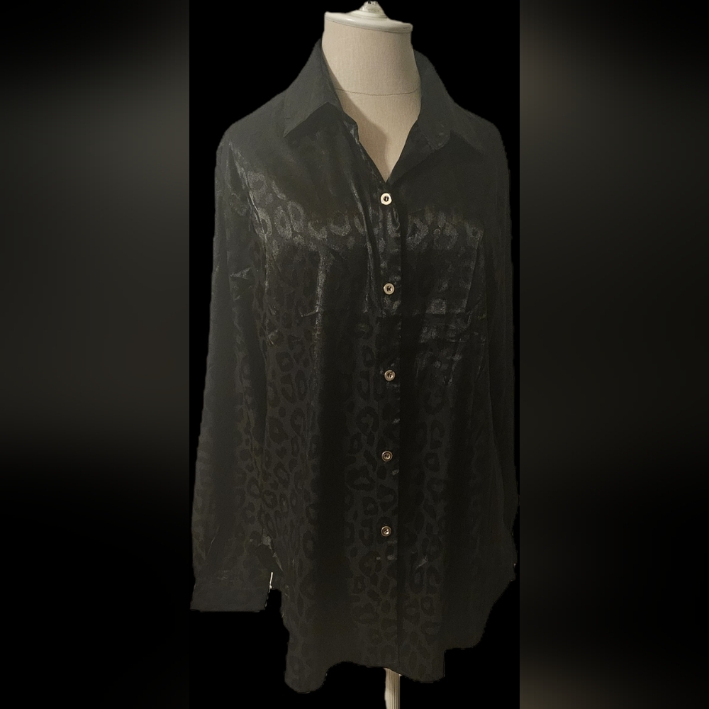 Leopard Print Long Sleeve Portofino Blouse